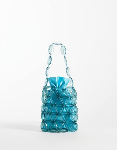 ASOS DESIGN ASOS DESIGN beaded bucket clutch in turquoise-Blue