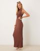 ASOS DESIGN ASOS DESIGN beaded ruched side vacation textured dress in brown - 1