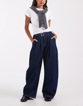 ASOS DESIGN ASOS DESIGN belted barrel leg jean in dark blue