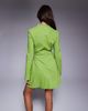 ASOS DESIGN ASOS DESIGN bengaline high neck long sleeve mini dress with ruching detail in apple green - 4