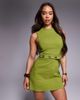 ASOS DESIGN ASOS DESIGN bengaline mini dress with wraparound button belt in olive-Green - 2