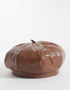 ASOS DESIGN ASOS DESIGN beret hat in faux leather in dark biscuit-Brown