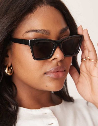 ASOS DESIGN ASOS DESIGN beveled cat eye sunglasses in shiny black