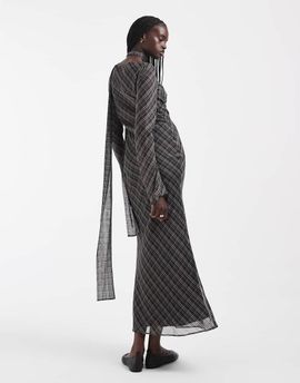 ASOS DESIGN ASOS DESIGN bias cut chiffon midaxi dress with matching scarf in plaid print-Multi