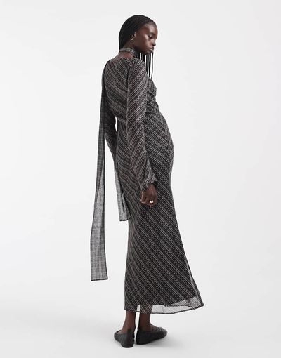 ASOS DESIGN ASOS DESIGN bias cut chiffon midaxi dress with matching scarf in plaid print-Multi