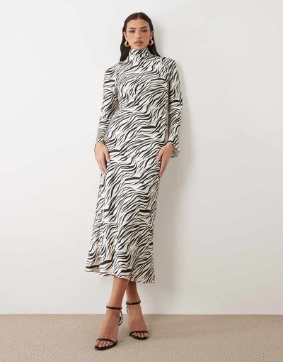 ASOS DESIGN ASOS DESIGN bias high neck maxi dress in zebra print-White
