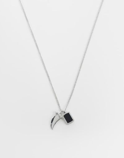 ASOS DESIGN ASOS DESIGN black square stone and shark tooth pendant necklace in silver