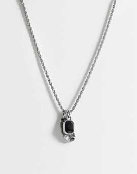 ASOS DESIGN ASOS DESIGN black stone and feather pendant necklace in silver