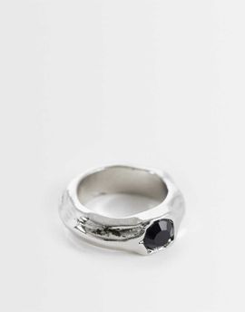 ASOS DESIGN ASOS DESIGN black stone molten ring in silver