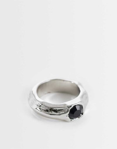 ASOS DESIGN ASOS DESIGN black stone molten ring in silver
