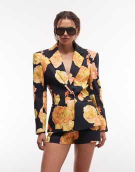 ASOS DESIGN ASOS DESIGN blazer with nipped waist and power shoulder in bright floral-Multi