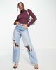 ASOS DESIGN ASOS DESIGN blend roll neck top with button cuff in aubergine-Purple - 4
