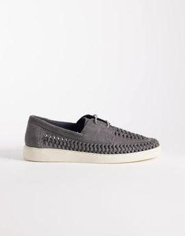 ASOS DESIGN ASOS DESIGN boat shoe in gray leather with weave detail