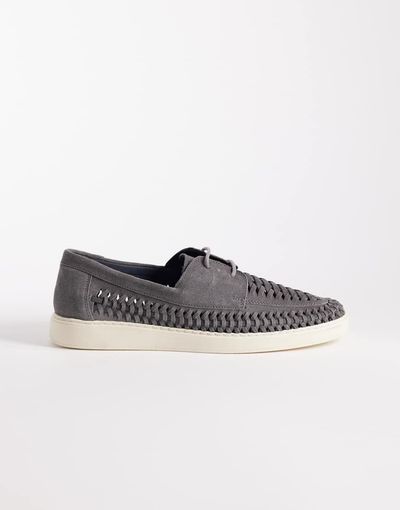 ASOS DESIGN ASOS DESIGN boat shoe in gray leather with weave detail