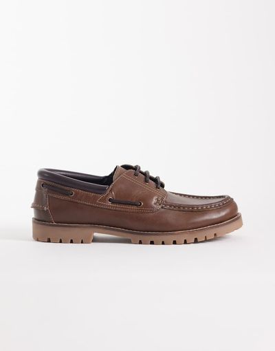 ASOS DESIGN ASOS DESIGN boat shoes with cleated sole in brown leather
