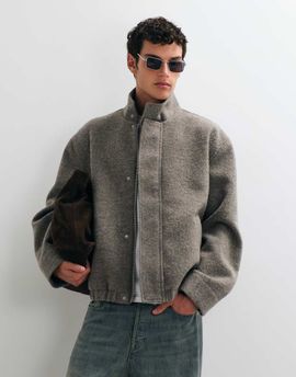 ASOS DESIGN ASOS DESIGN boucle wool mix funnel neck bomber in gray