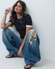 ASOS DESIGN ASOS DESIGN bow barrel leg jeans with rips in dark mid blue - 1