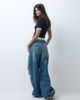 ASOS DESIGN ASOS DESIGN bow barrel leg jeans with rips in dark mid blue - 3