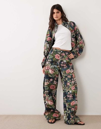 ASOS DESIGN ASOS DESIGN Bow barrel leg pants in floral tapestry print - part of a set-Multi