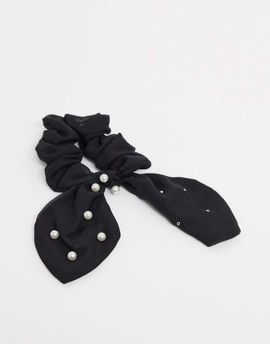 ASOS DESIGN ASOS DESIGN bow scrunchie in pearl embellished black velvet