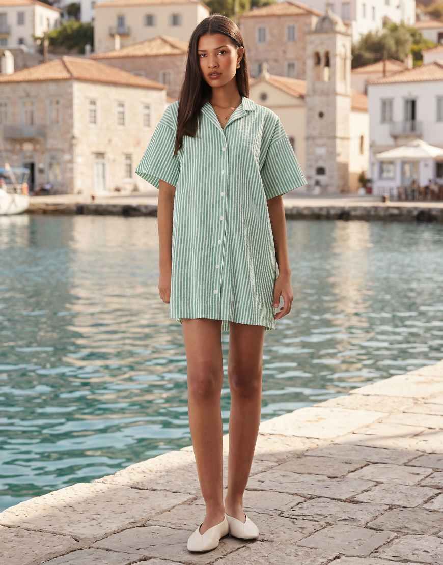 asos green striped dress DESIGN Lace insert