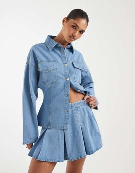 ASOS DESIGN ASOS DESIGN box pleat mini skirt in light wash denim-Blue