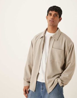 ASOS DESIGN ASOS DESIGN boxy coach shacket in textured ecru stripe-Neutral