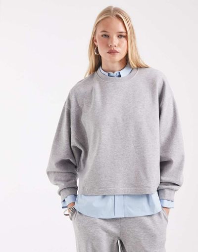 ASOS DESIGN ASOS DESIGN boxy crop brushback sweatshirt in gray heather