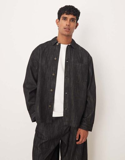 ASOS DESIGN ASOS DESIGN boxy denim overshirt in rinse washed black - part of a set