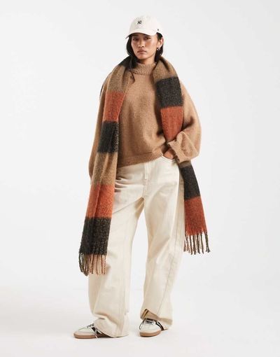 ASOS DESIGN ASOS DESIGN boxy fit fluffy knit sweater with high neck in mocha-Brown