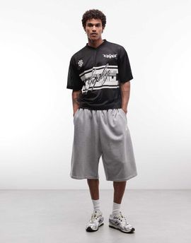 ASOS DESIGN ASOS DESIGN boxy oversized drop shoulder T-shirt with football graphic in black airtex fabric