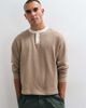 ASOS DESIGN ASOS DESIGN boxy oversized long sleeve henley t-shirt with contrast neck in beige waffle-NEUTRAL - 1