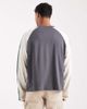 ASOS DESIGN ASOS DESIGN boxy oversized long sleeve T-shirt with cut and sew paneling and sports graphics in dark gray-Multi - 3