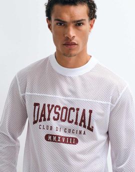 ASOS DESIGN ASOS DESIGN boxy oversized long sleeve t-shirt with daysocial print in white athletic mesh