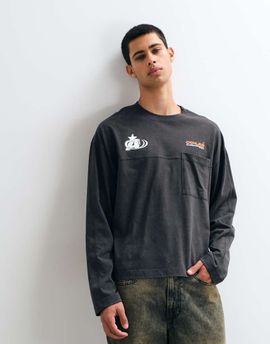 ASOS DESIGN ASOS DESIGN boxy oversized long sleeve t-shirt with print in washed black