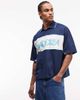 ASOS DESIGN ASOS DESIGN boxy oversized polo shirt with cut and sew paneling and sports graphic in dark blue-Navy - 1