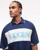ASOS DESIGN ASOS DESIGN boxy oversized polo shirt with cut and sew paneling and sports graphic in dark blue-Navy - 3