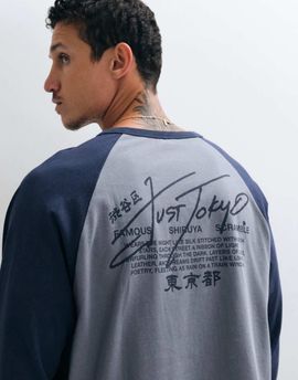 ASOS DESIGN ASOS DESIGN boxy oversized raglan T-shirt with print in washed gray and navy