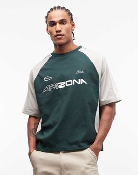 ASOS DESIGN ASOS DESIGN boxy oversized t-shirt with cut and sew paneling and sports graphics in green