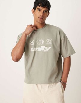 ASOS DESIGN ASOS DESIGN boxy oversized T-shirt with front chest graphic in gray green