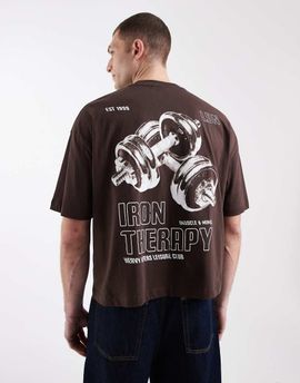 ASOS DESIGN ASOS DESIGN boxy oversized T-shirt with gym graphic in brown