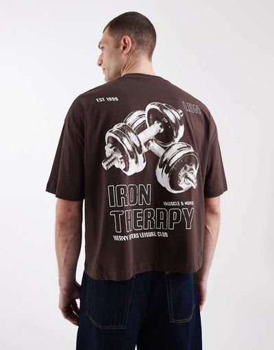 ASOS DESIGN ASOS DESIGN boxy oversized T-shirt with gym graphic in brown