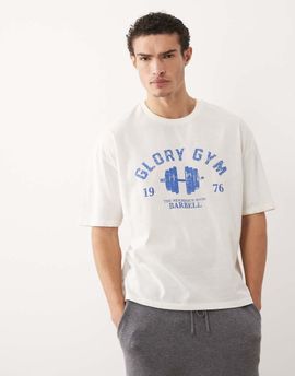 ASOS DESIGN ASOS DESIGN boxy oversized t-shirt with gym graphic in cream-White