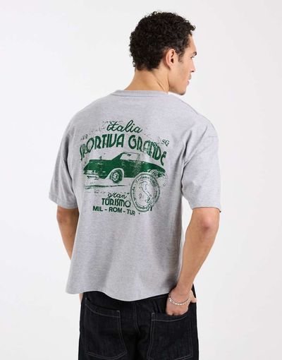 ASOS DESIGN ASOS DESIGN boxy oversized T-shirt with sports car graphic in gray heather