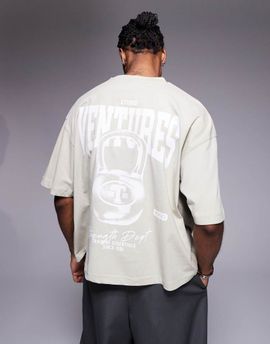 ASOS DESIGN ASOS DESIGN boxy oversized T-shirt with sports graphic in beige-Neutral