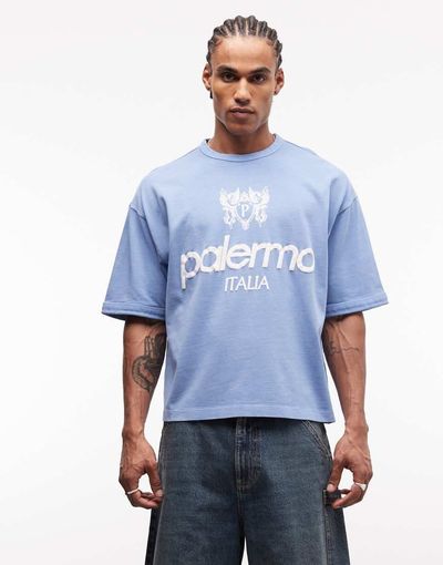 ASOS DESIGN ASOS DESIGN boxy oversized T-shirt with sports graphic in washed blue
