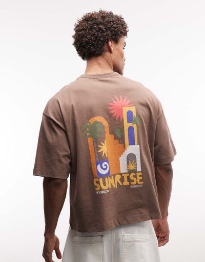 ASOS DESIGN ASOS DESIGN boxy oversized T-shirt with vacation graphic in washed brown