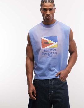 ASOS DESIGN ASOS DESIGN boxy oversized tank with tennis graphic in washed blue