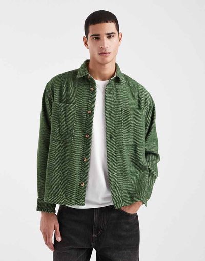 ASOS DESIGN ASOS DESIGN boxy oversized wool blend herringbone shirt in green