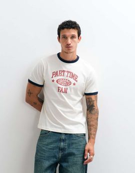 ASOS DESIGN ASOS DESIGN boxy regular ringer T-shirt with sports slogan graphic in cream-White